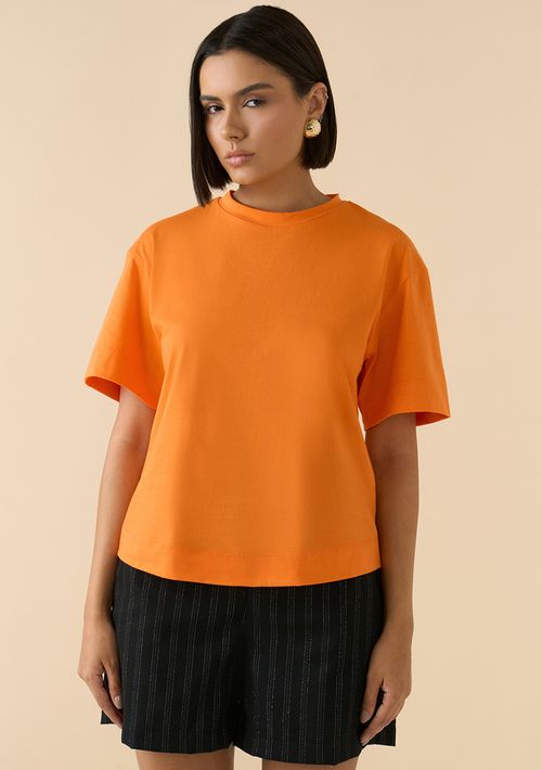 Blusa Sólta Gola Alta Manga Curta Padrao Laranja