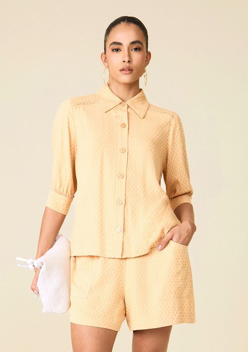 Camisa Maria.Valentina Manga 3/4 Detalhe Renda Bege