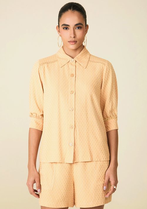 Camisa Maria.Valentina Manga 3/4 Detalhe Renda Bege