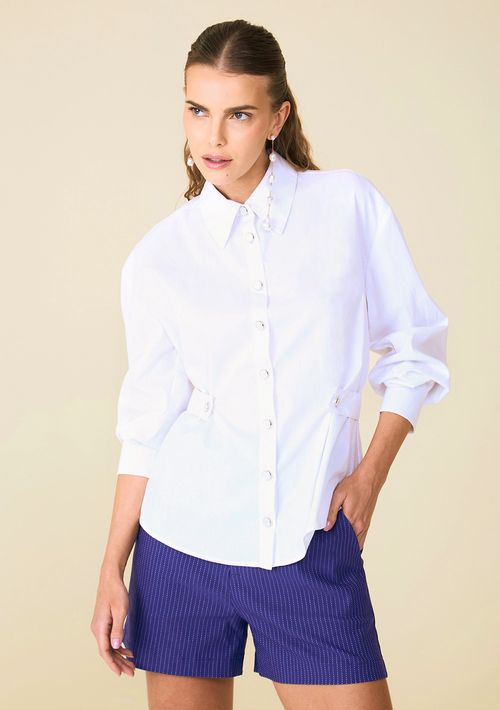 Camisa Maria.Valentina Manga Longa Detalhe Botão Branco