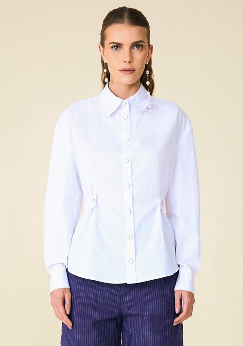 Camisa Maria.Valentina Manga Longa Detalhe Botão Branco