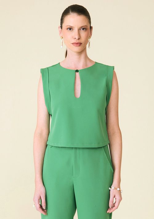 Blusa Maria.Valentina Decote Redondo Manga Curta Detalhe Decote Verde