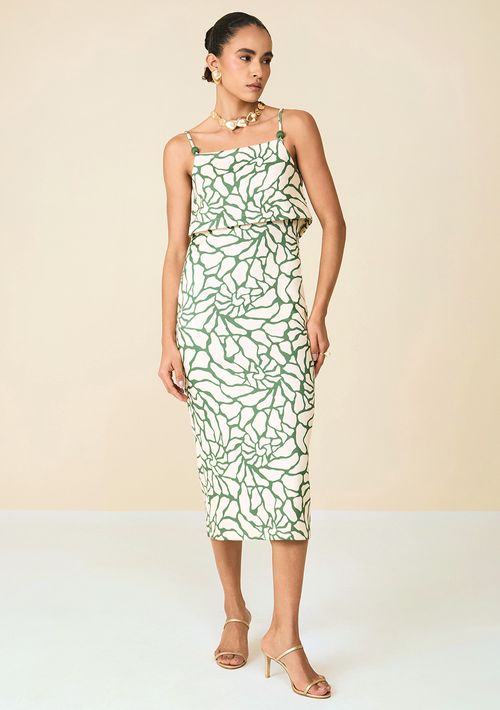 Vestido Maria.Valentina Midi Decote Quadrado Com Sobreposição Cru
