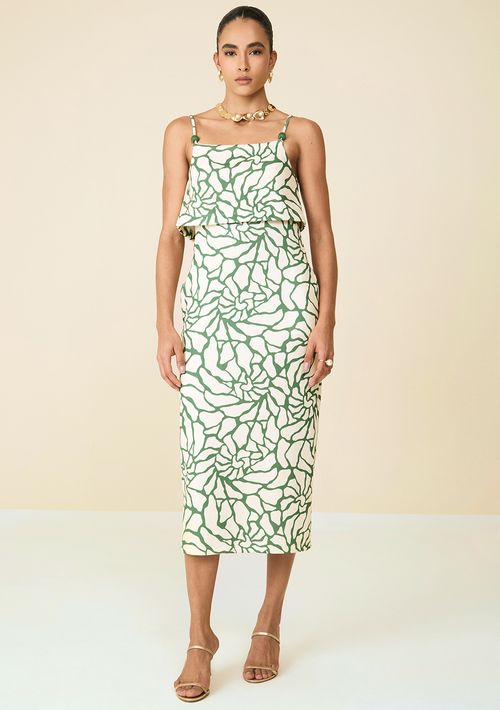 Vestido Maria.Valentina Midi Decote Quadrado Com Sobreposição Cru