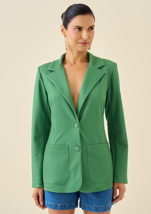 Blazer Maria.Valentina Com Bolso Detalhe Botão Verde
