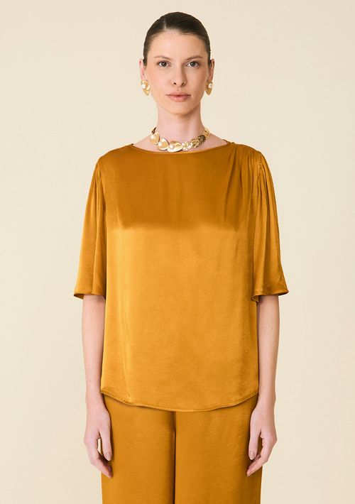 Blusa Maria.Valentina Solta Decote Careca Manga Curta Padrão Dourado