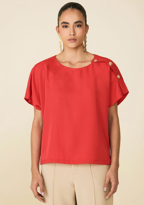 Blusa Maria.Valentina Ajustada Decote Canoa Manga Curta Padrão Vermelho