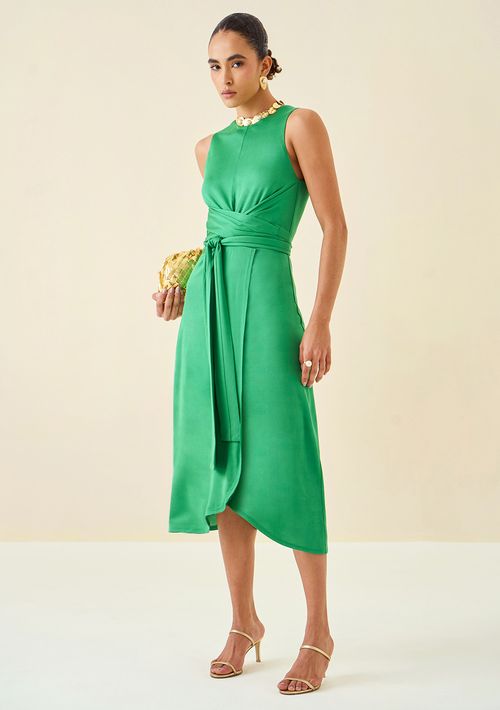 Vestido Maria.Valentina Ajustado Decote Canoa Sem Manga Midi Verde