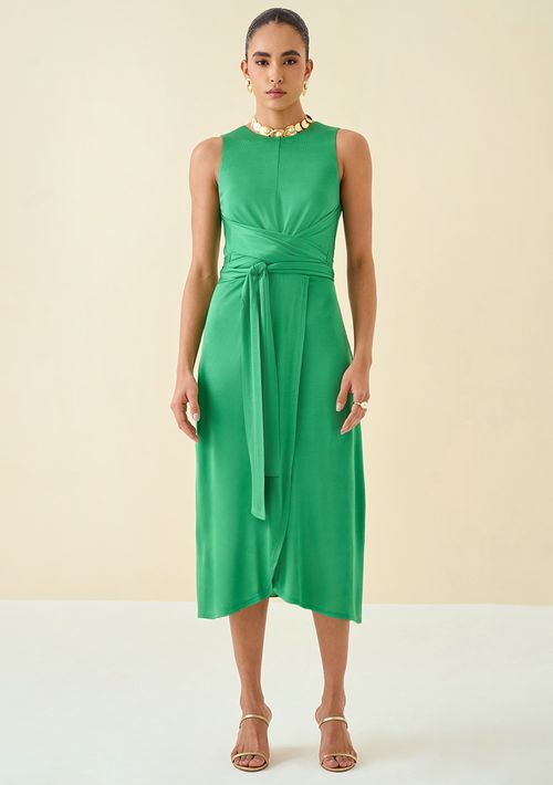 Vestido Maria.Valentina Ajustado Decote Canoa Sem Manga Midi Verde