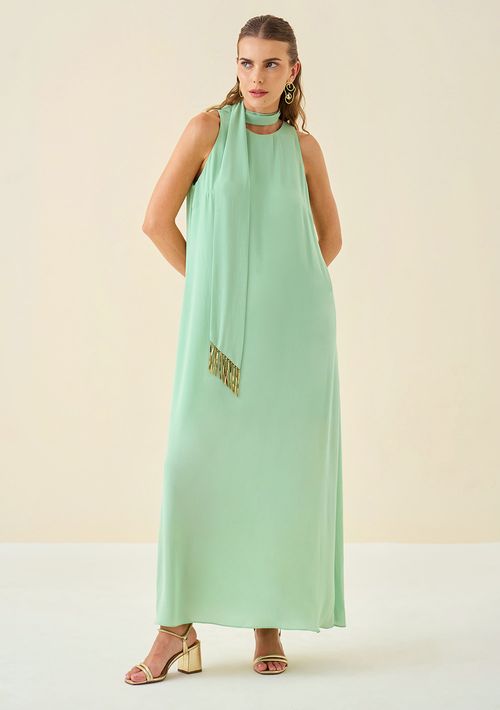 Vestido Maria.Valentina Solto Decote Careca Sem Manga Longo Verde
