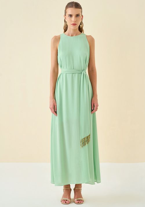 Vestido Maria.Valentina Solto Decote Careca Sem Manga Longo Verde