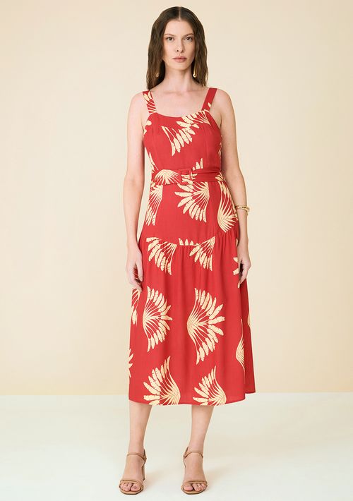 Vestido Maria.Valentina Solto Decote Reto Com Alça Midi Vermelho