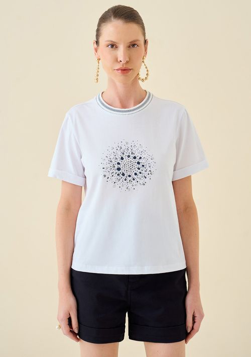 Camiseta Maria.Valentina Ajustada Decote Canoa Manga Curta Padrão Branco