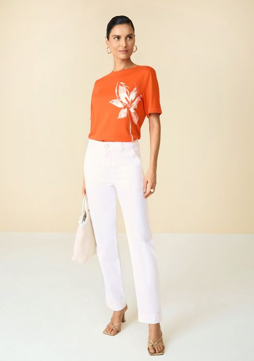 Calça Maria.Valentina Reta Slim Cós Intermediário Detalhe Pesponto Off White
