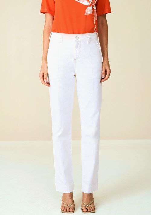 Calça Maria.Valentina Reta Slim Cós Intermediário Detalhe Pesponto Off White