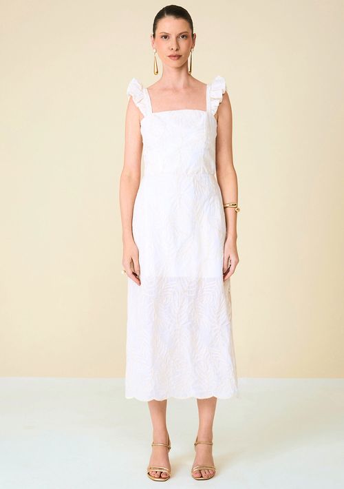 Vestido Maria.Valentina Ajustado Decote Reto Sem Manga Midi Off White