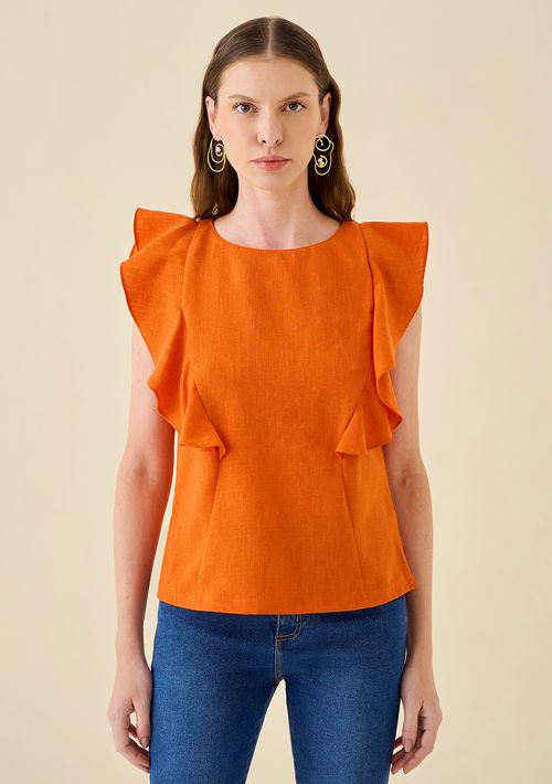 Blusa Maria.Valentina Ajustada Decote Canoa Sem Alça Padrão Laranja