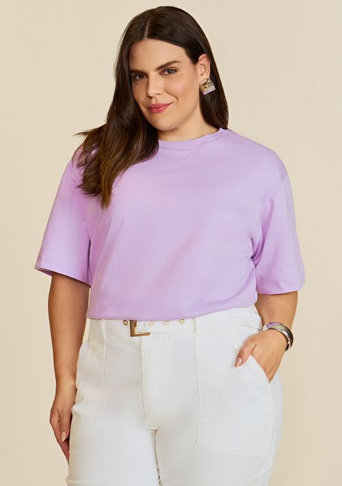 Blusa Sólta Gola Alta Manga Curta Padrao Lilas