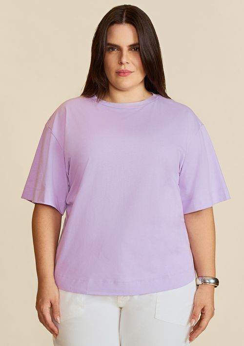 Blusa Solta Gola Alta Manga Curta Padrão Lilas