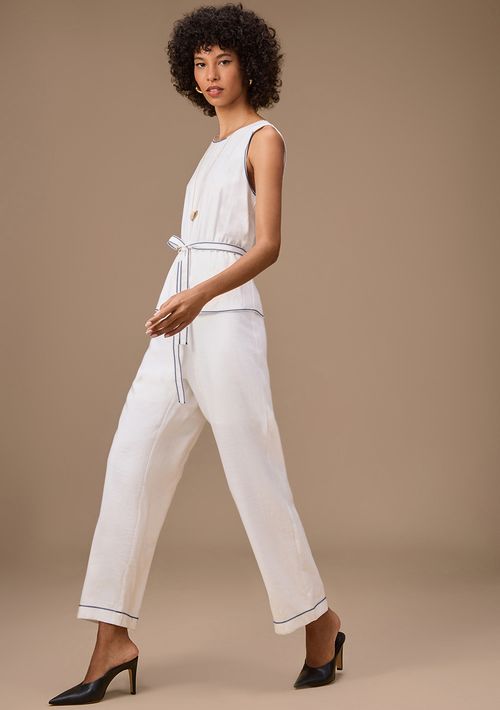 Macacão Maria.Valentina Ajustado Decote Careca Sem Manga Longo Off White