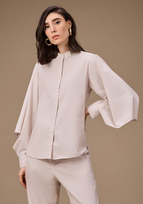 Camisa Maria.Valentina Solta Gola Padre Manga Longa Padrão Bege