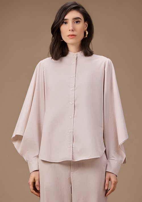 Camisa Maria.Valentina Solta Gola Padre Manga Longa Padrão Bege