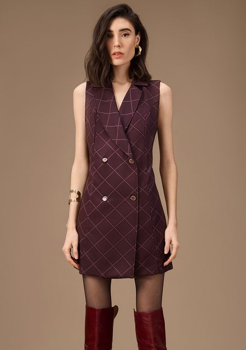 Vestido Maria.Valentina Ajustado Decote V Sem Manga Curto Marrom