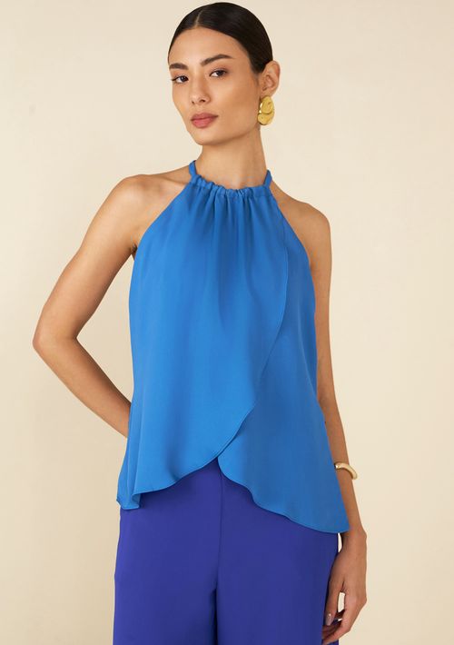 Blusa Maria.Valentina Decote Reto Cava Francesa Com Amarração Azul