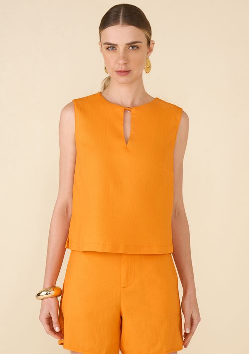 Blusa Maria.Valentina Decote Redondo Cavada Detalhe Aviamento Laranja