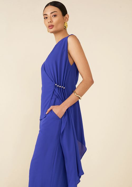 Blusa Maria.Valentina Decote Redondo Cavada Assimétrica Azul