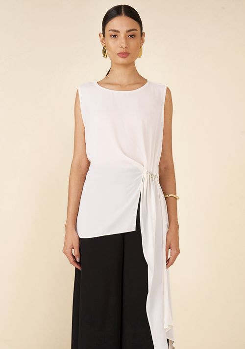 Blusa Maria.Valentina Decote Redondo Cavada Assimétrica Bege