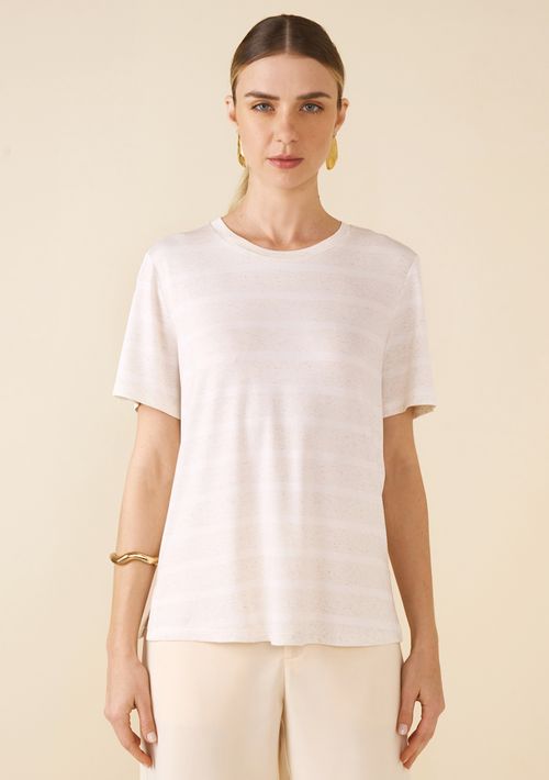 T-Shirt Maria.Valentina Decote Redondo Básica Bege