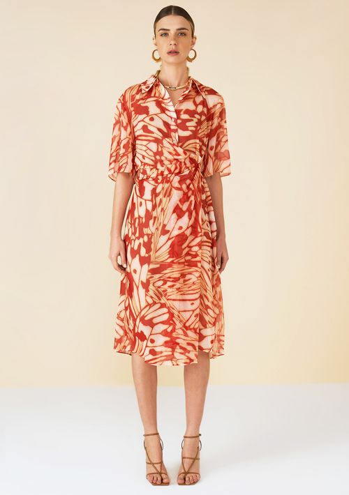 Vestido Maria.Valentina Midi Gola Polo Detalhe Frente Vermelho