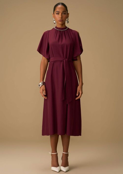 Vestido Maria.Valentina Solto Decote Careca Manga Curta Midi Roxo