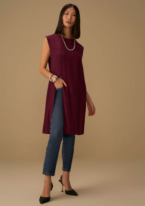 Blusa Maria.Valentina Solta Decote Careca Manga Curta Alongada Roxo