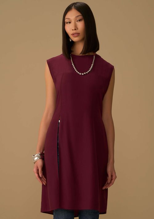 Blusa Maria.Valentina Solta Decote Careca Manga Curta Alongada Roxo