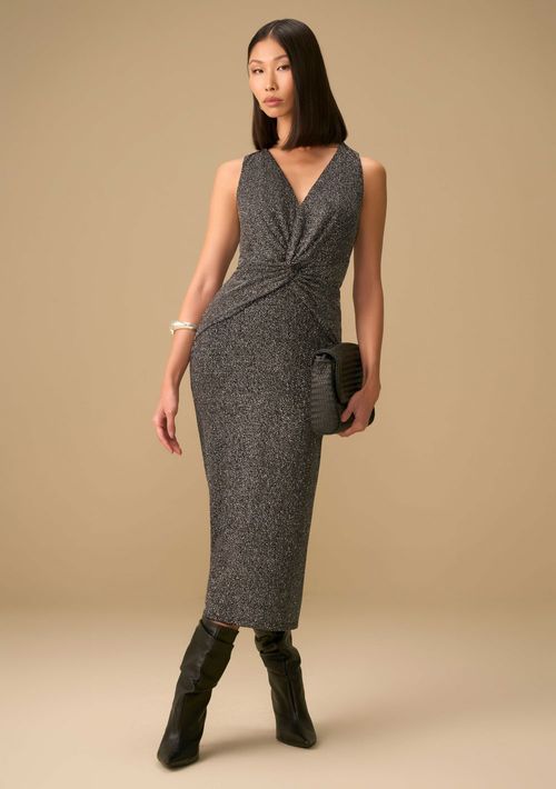 Vestido Maria.Valentina Ajustado Decote V Sem Alça Midi Preto