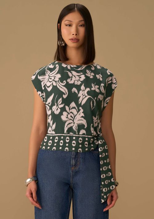 Blusa Maria.Valentina Ajustada Decote Canoa Manga Curta Cropped Verde