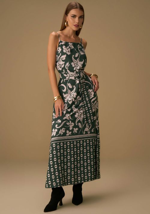 Vestido Maria.Valentina Solto Decote Reto Com Alça Longo Verde