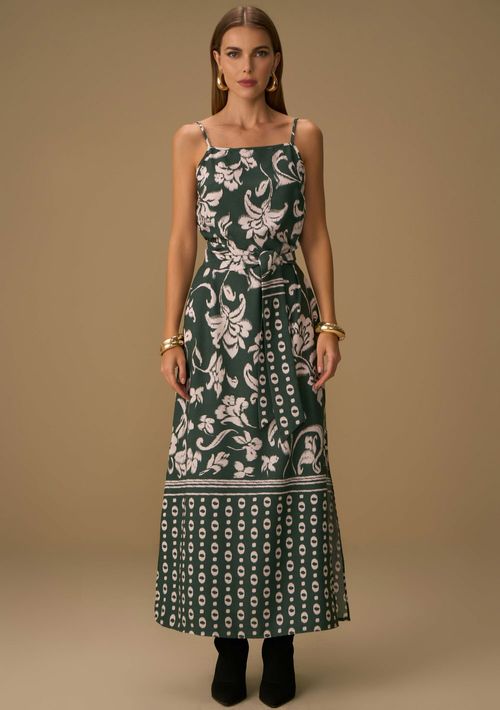 Vestido Maria.Valentina Solto Decote Reto Com Alça Longo Verde