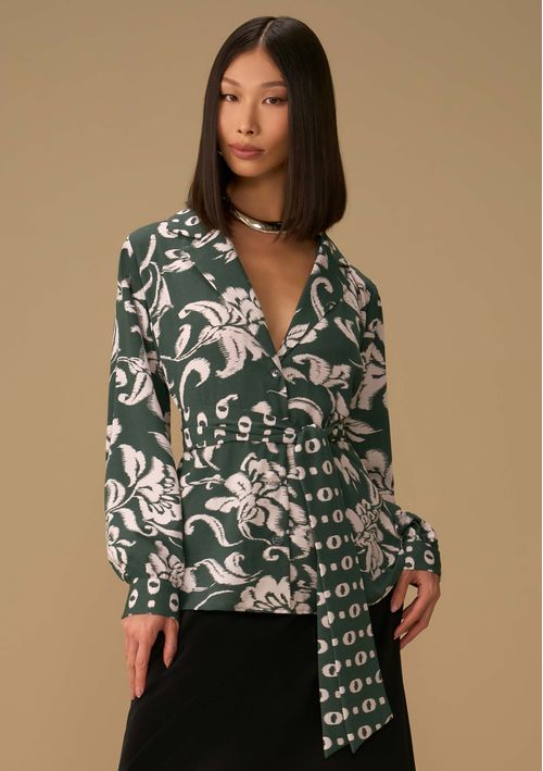 Camisa Maria.Valentina Solta Gola Tradicional Manga Longa Alongada Verde