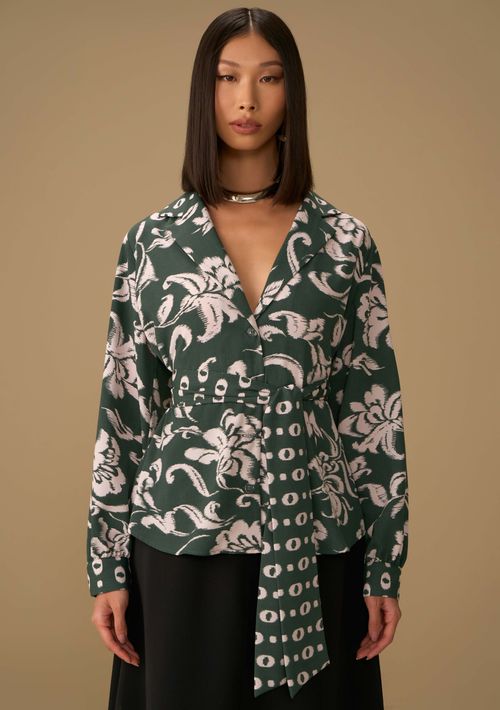 Camisa Maria.Valentina Solta Gola Tradicional Manga Longa Alongada Verde