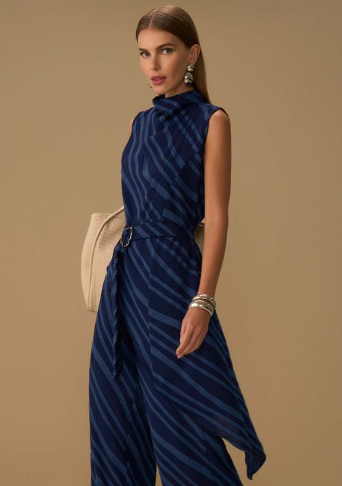 Blusa Maria.Valentina Solta Gola Alta Sem Alça Alongada Azul
