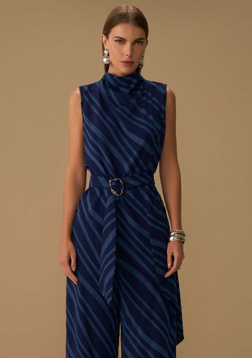 Blusa Maria.Valentina Solta Gola Alta Sem Alça Alongada Azul