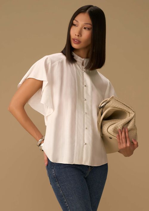 Camisa Maria.Valentina Solta Gola Padre Manga Curta Padrão Off White