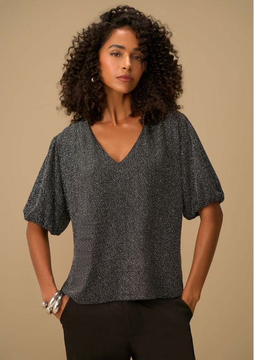 Blusa Maria.Valentina Solta Decote V Manga Curta Cropped Preto