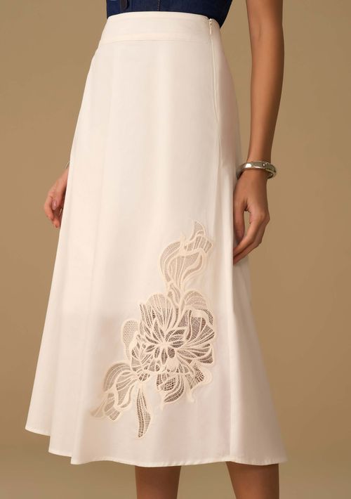 Saia Maria.Valentina Evasê Alta Midi Off White