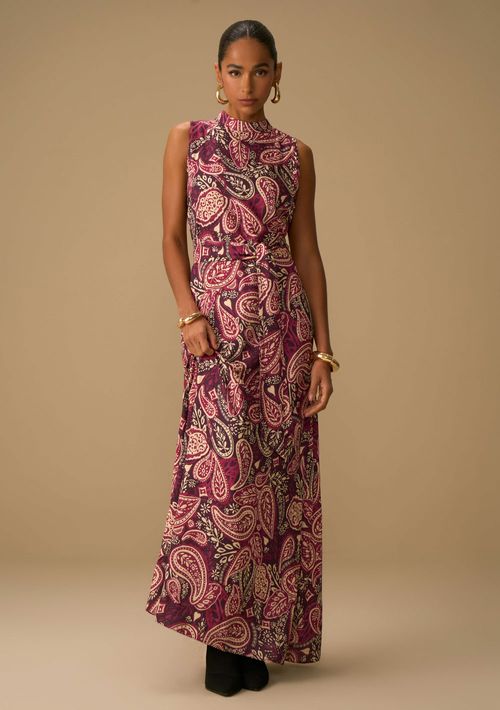 Vestido Maria.Valentina Solto Decote Careca Sem Manga Longo Bordo