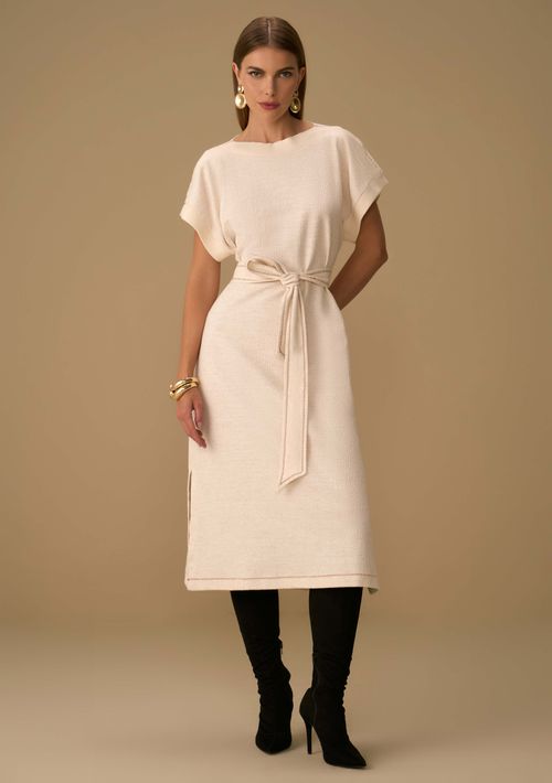 Vestido Maria.Valentina Solto Decote V Manga Longa Midi Off White