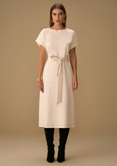 Vestido Maria.Valentina Solto Decote V Manga Longa Midi Off White